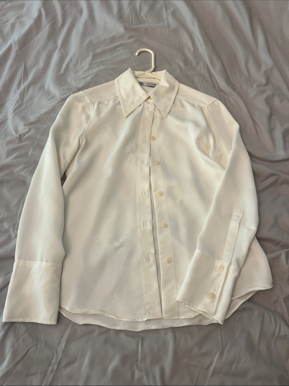 Zara Ivory Long-Sleeve Button-Up Dress Shirt